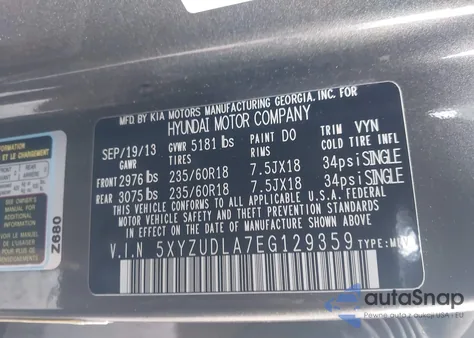 2014 Hyundai Santa Fe Sport 2.0L Turbo z USA, uszkodzony, nr VIN 5XYZUDLA7EG129359